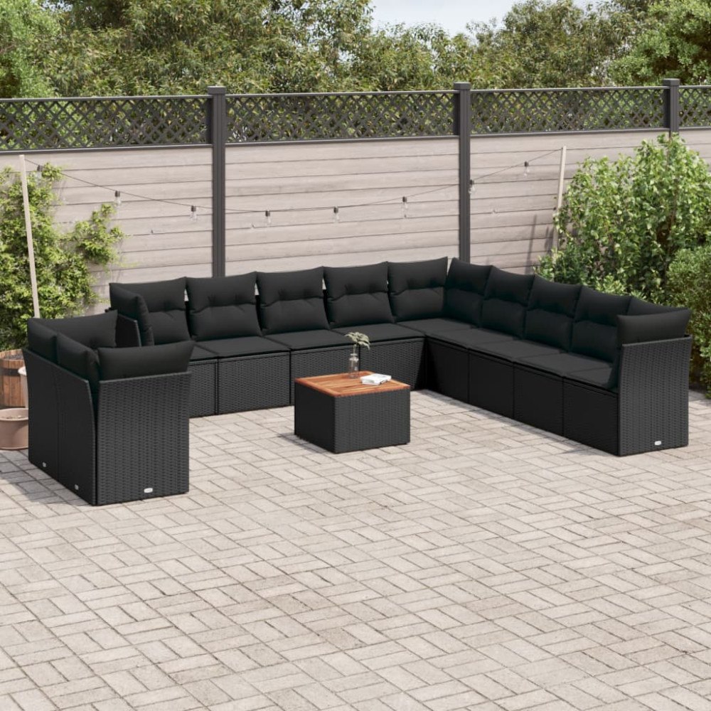vidaXL Loungegrupp med dynor 12 delar svart konstrotting