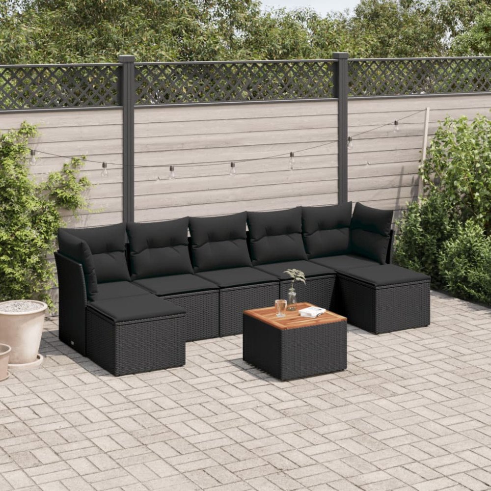 vidaXL Loungegrupp för trädgården med dynor 8 delar svart konstrotting