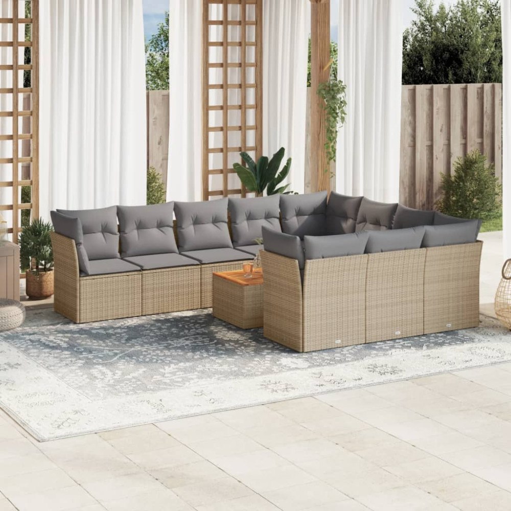vidaXL Soffgrupp för trädgård med dynor 11 delar mixbeige konstrotting