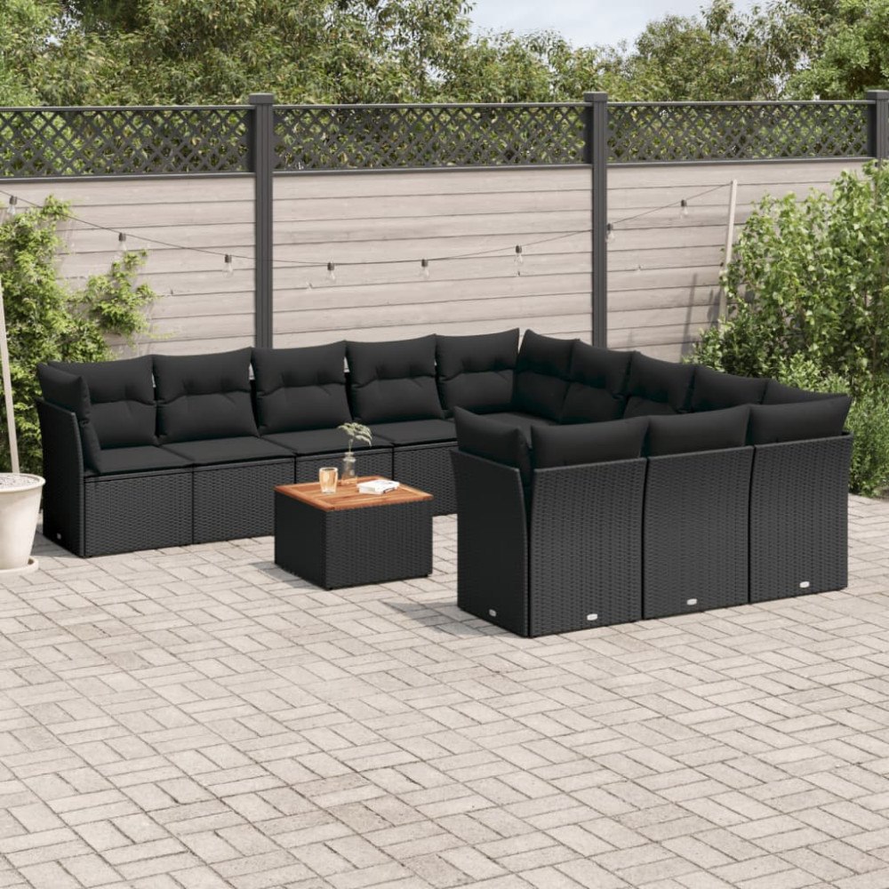 vidaXL Loungegrupp med dynor 12 delar svart konstrotting