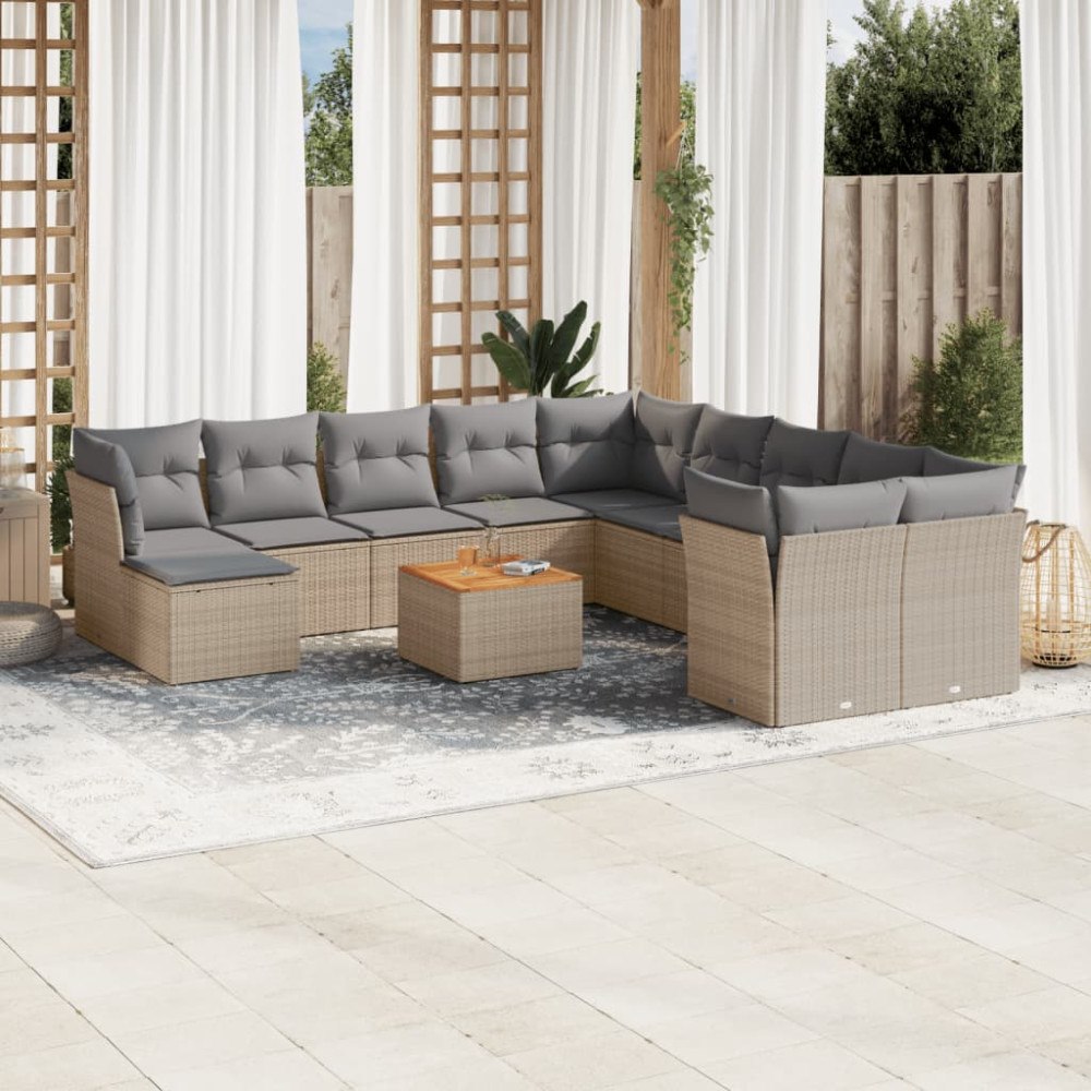 vidaXL Soffgrupp för trädgård med dynor 12 delar mixbeige konstrotting