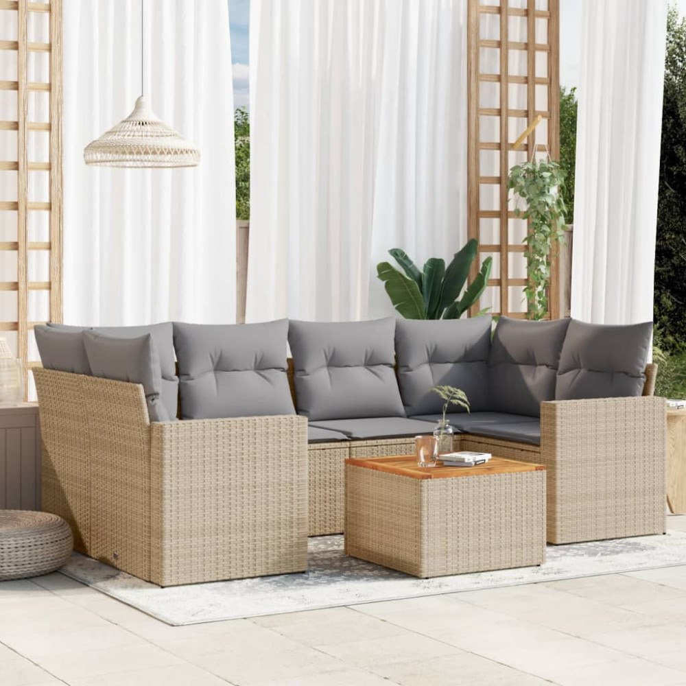 vidaXL Soffgrupp för trädgård med dynor 7 delar mixbeige konstrotting
