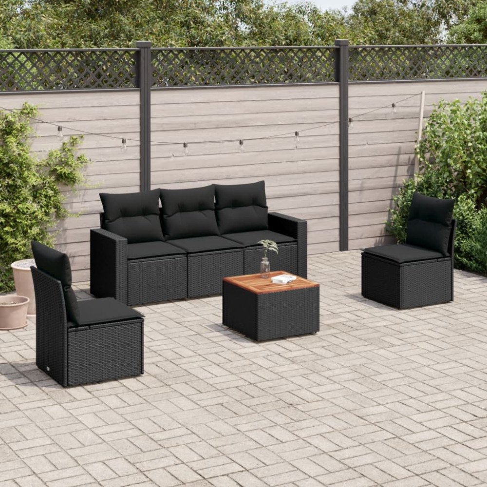 vidaXL Loungegrupp med dynor 6 delar svart konstrotting