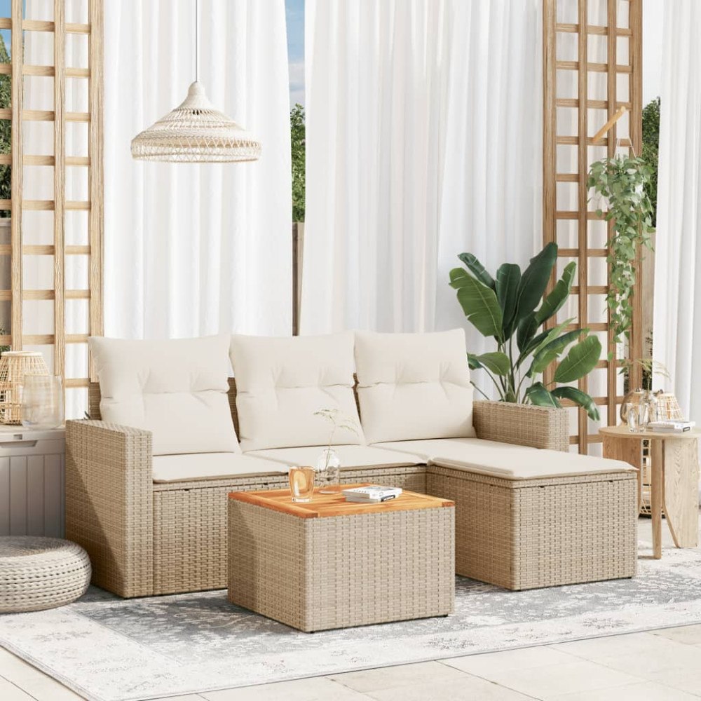 vidaXL Soffgrupp för trädgården med dynor 5 delar beige konstrotting