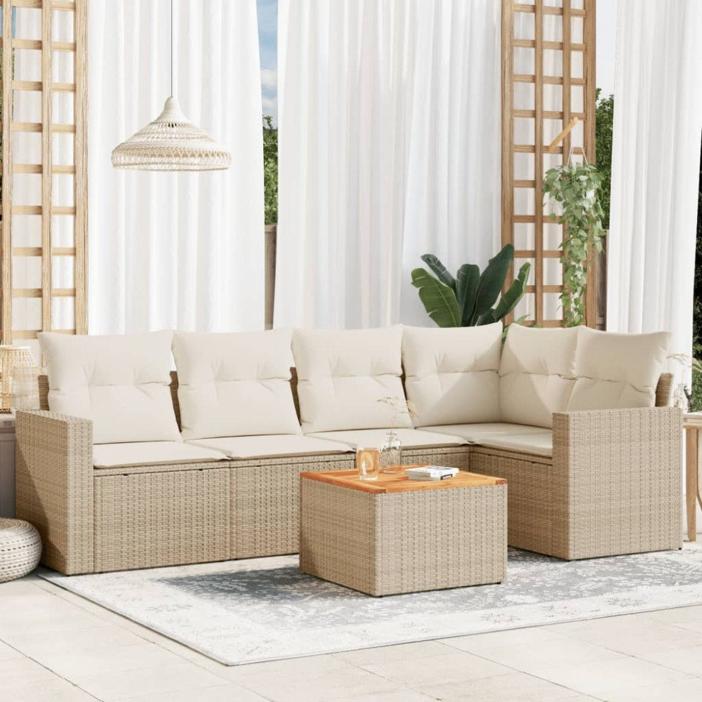 vidaXL Soffgrupp för trädgården med dynor 6 delar beige konstrotting
