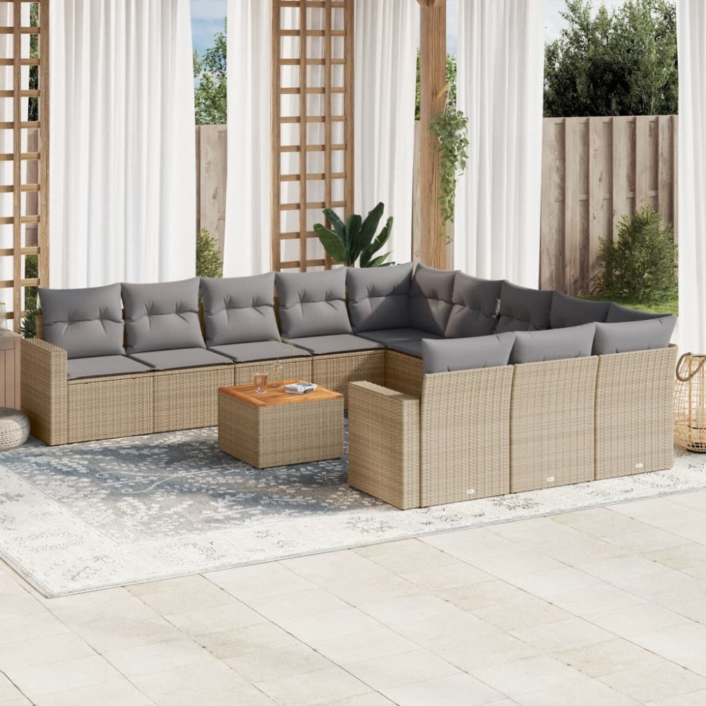 vidaXL Soffgrupp för trädgård med dynor 12 delar mixbeige konstrotting