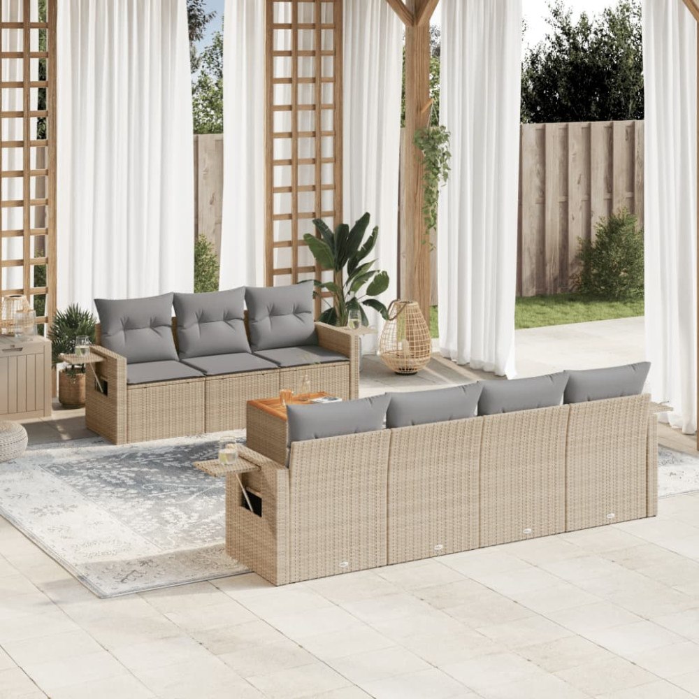 vidaXL Soffgrupp för trädgård med dynor 8 delar mixbeige konstrotting
