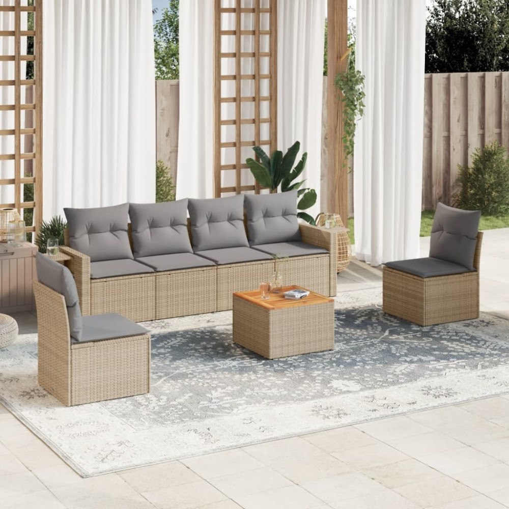 vidaXL Soffgrupp för trädgård med dynor 7 delar mixbeige konstrotting