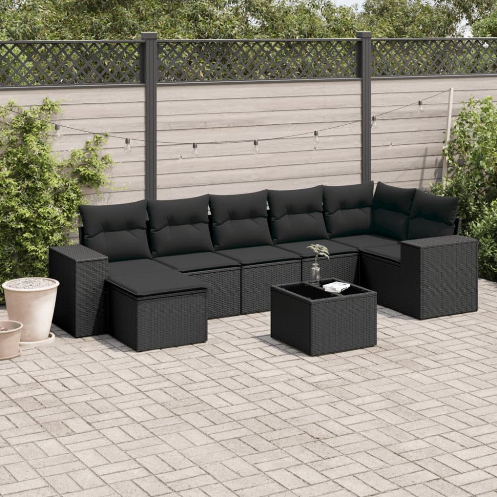 vidaXL Loungegrupp för trädgården med dynor 8 delar svart konstrotting