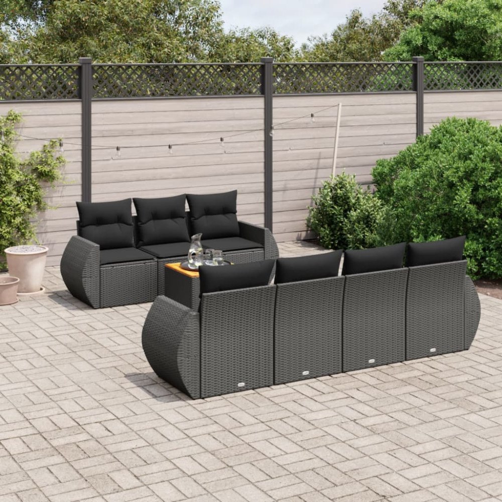 vidaXL Loungegrupp för trädgården med dynor 8 delar svart konstrotting