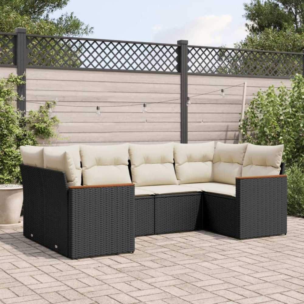 vidaXL Loungegrupp med dynor 6 delar svart konstrotting