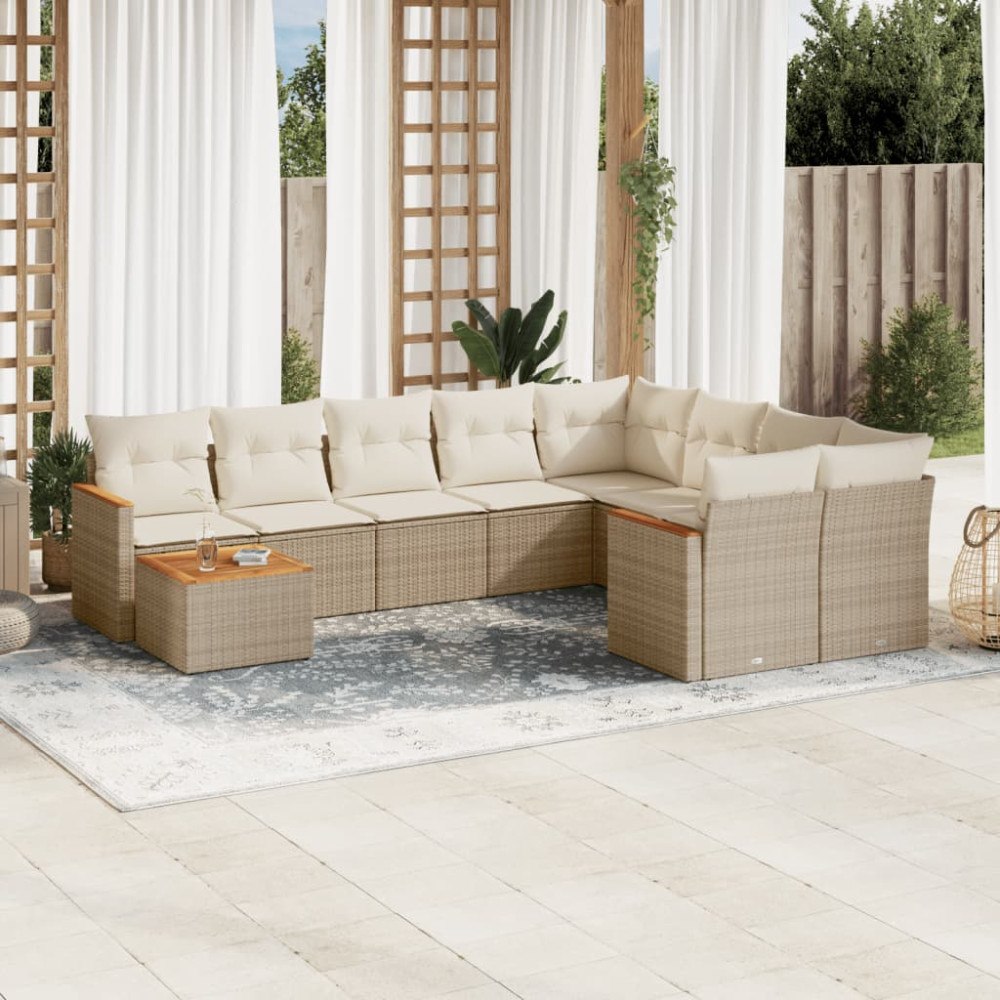 vidaXL Soffgrupp för trädgård med dynor 10 delar beige konstrotting