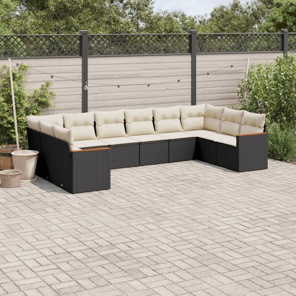 vidaXL Loungegrupp 10 delar med svarta dynor konstrotting