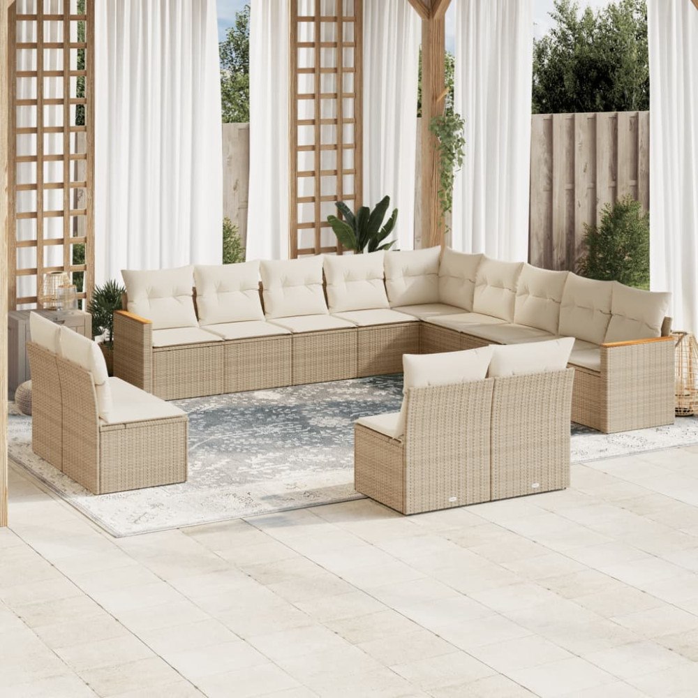 vidaXL Soffgrupp för trädgården med dynor 13 delar beige konstrotting