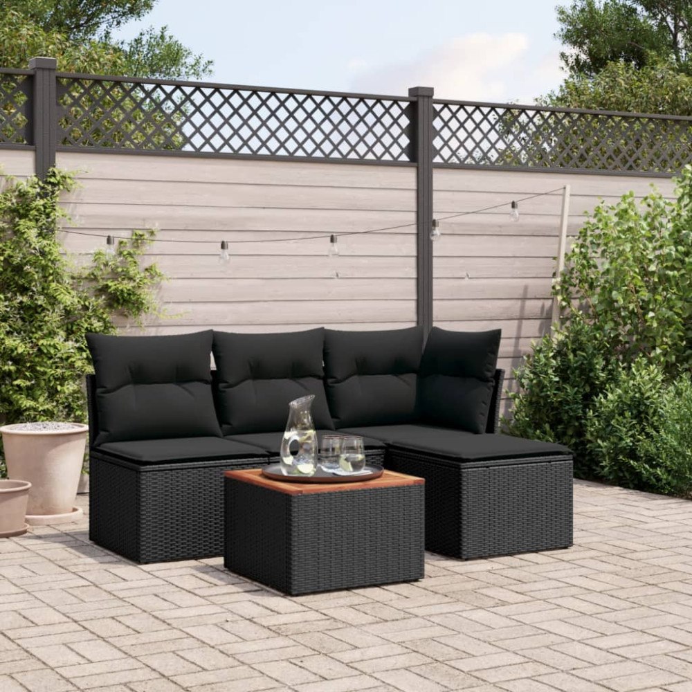 vidaXL Loungegrupp för trädgården med dynor 5 delar svart konstrotting