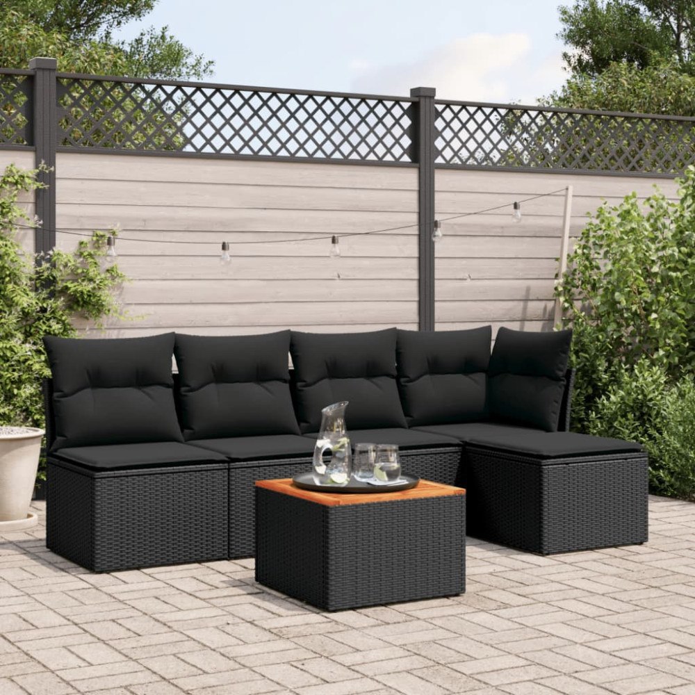 vidaXL Loungegrupp med dynor 6 delar svart konstrotting