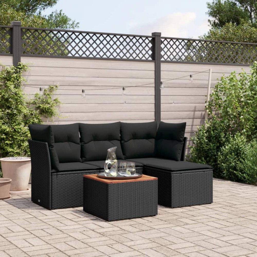 vidaXL Loungegrupp för trädgården med dynor 5 delar svart konstrotting