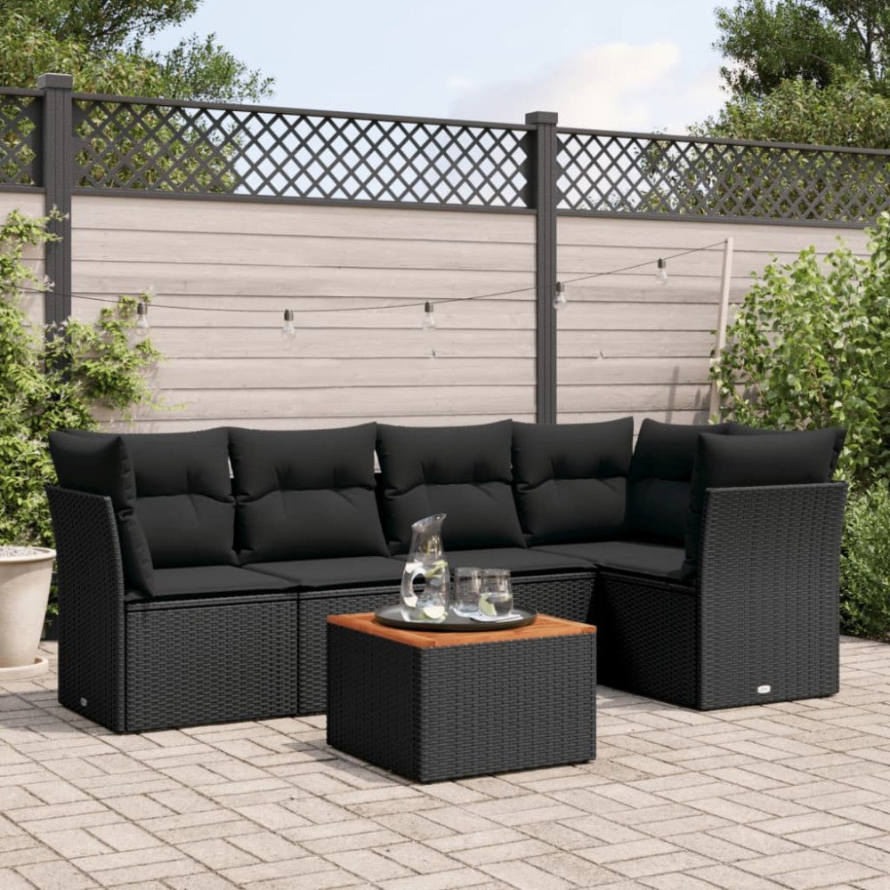 vidaXL Loungegrupp med dynor 6 delar svart konstrotting