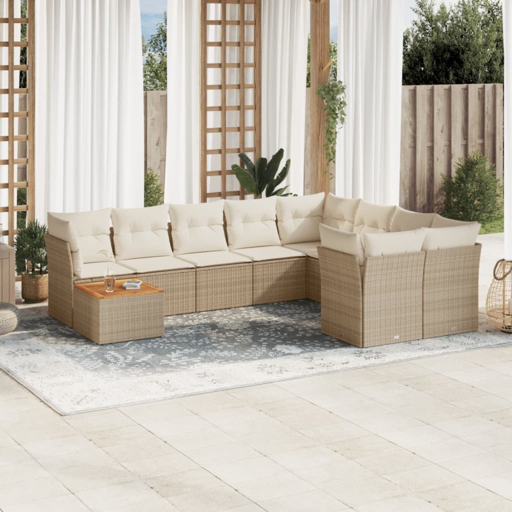 vidaXL Soffgrupp för trädgård med dynor 10 delar beige konstrotting