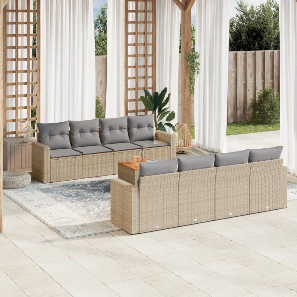 vidaXL Soffgrupp för trädgård med dynor 9 delar mixbeige konstrotting