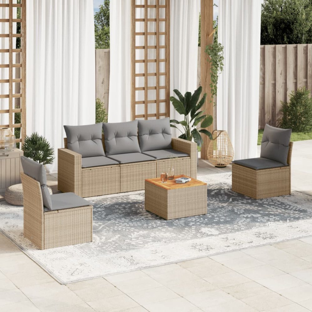 vidaXL Soffgrupp för trädgård med dynor 6 delar mixbeige konstrotting