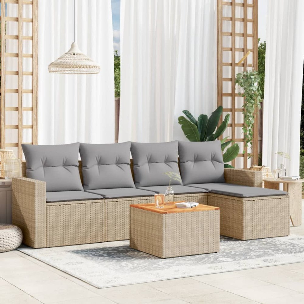 vidaXL Soffgrupp för trädgård med dynor 6 delar mixbeige konstrotting