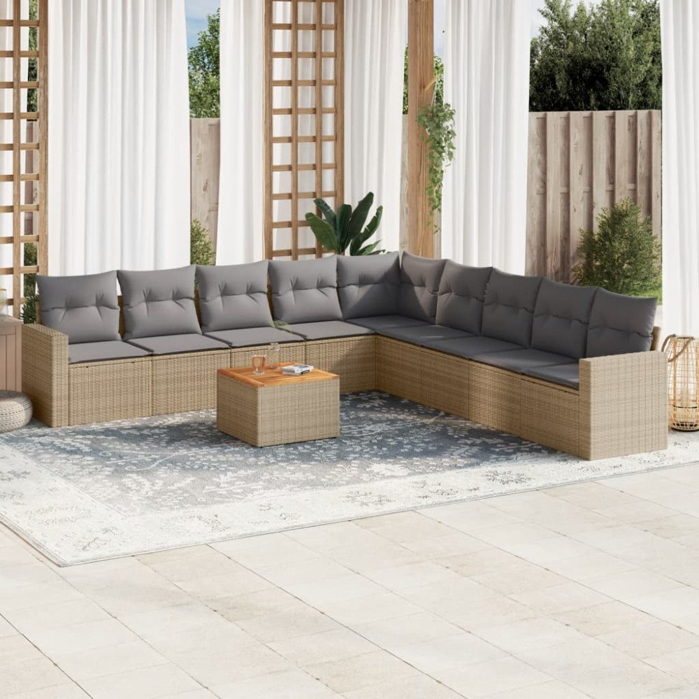 vidaXL Soffgrupp för trädgård med dynor 10 delar mixbeige konstrotting