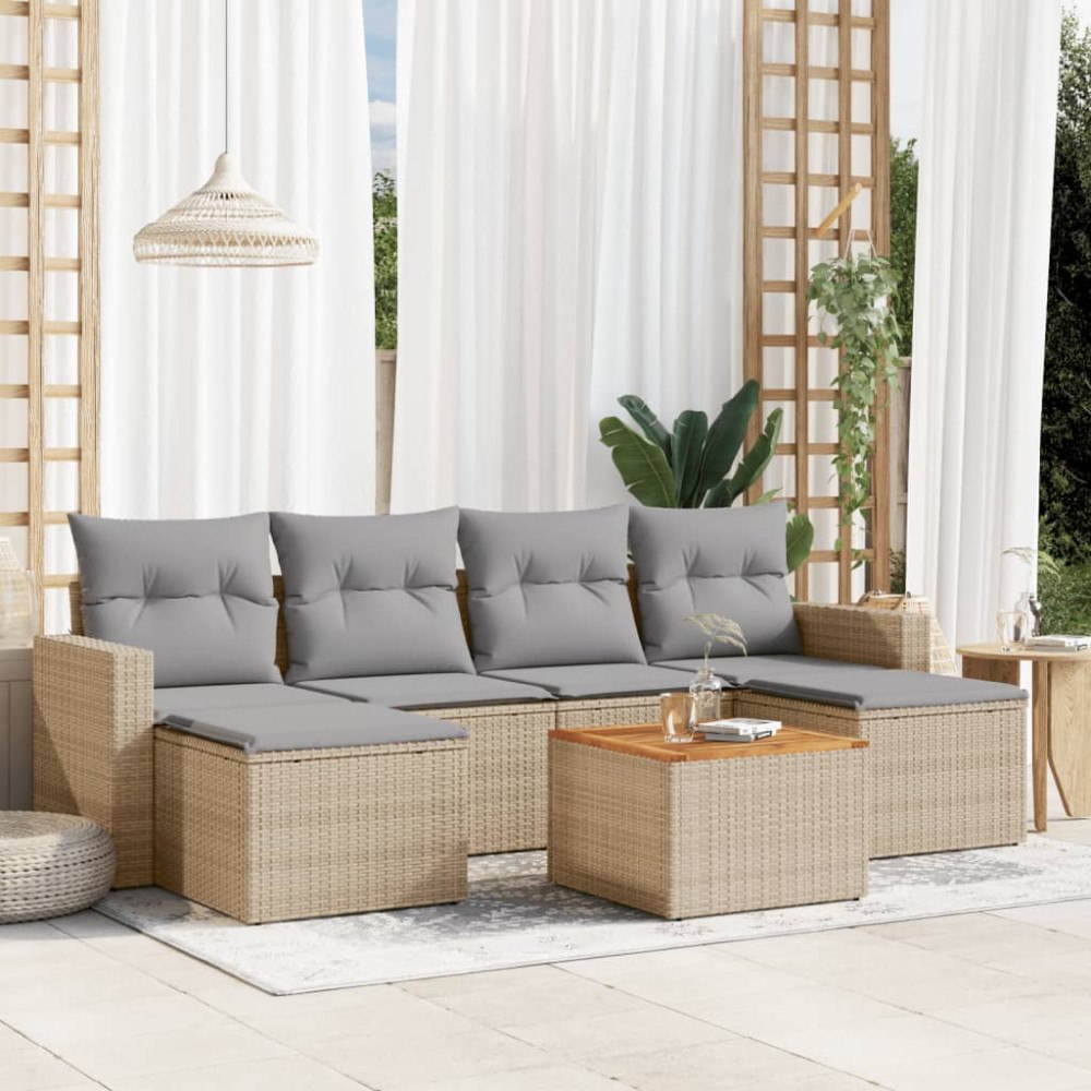 vidaXL Soffgrupp för trädgård med dynor 7 delar mixbeige konstrotting