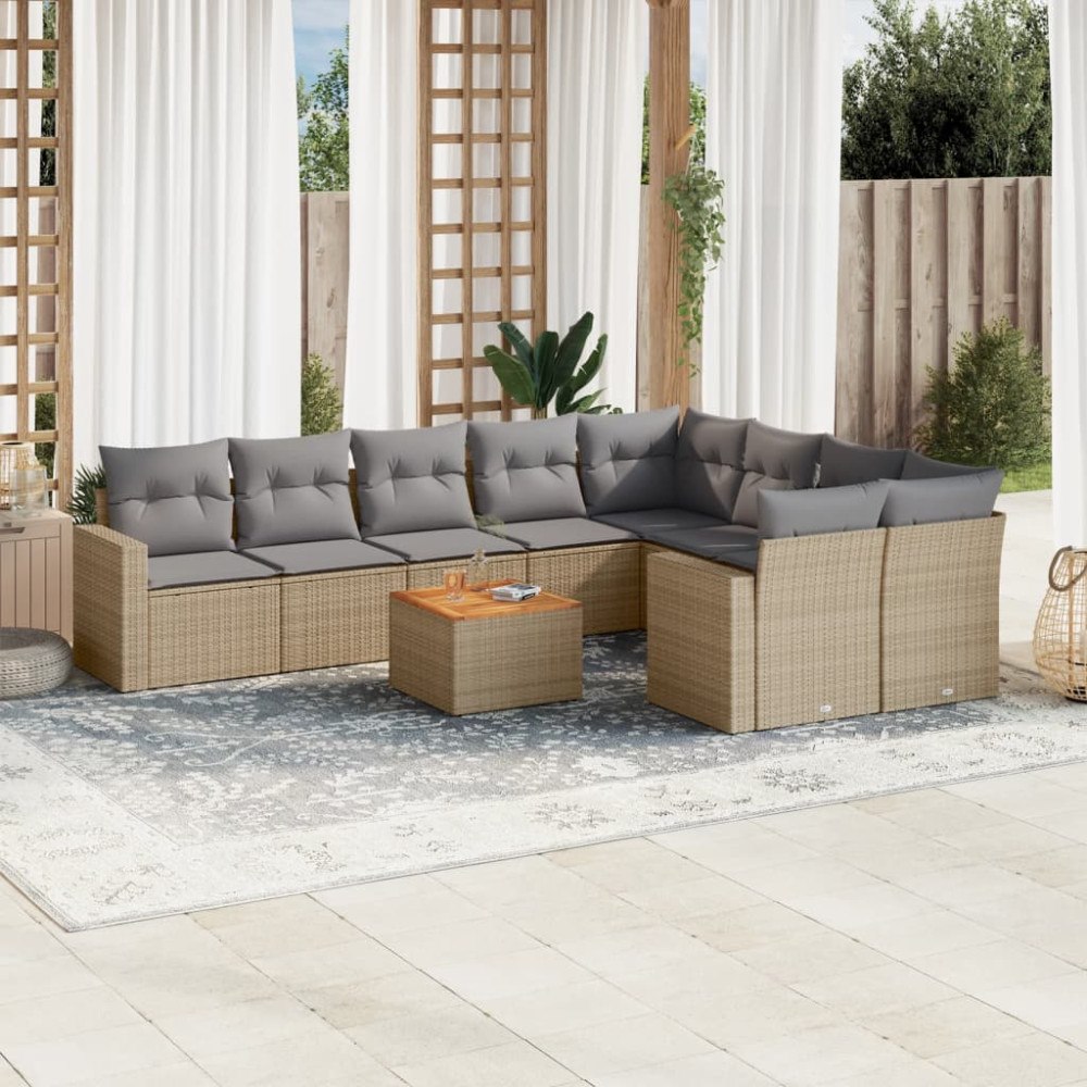vidaXL Soffgrupp för trädgård med dynor 10 delar mixbeige konstrotting