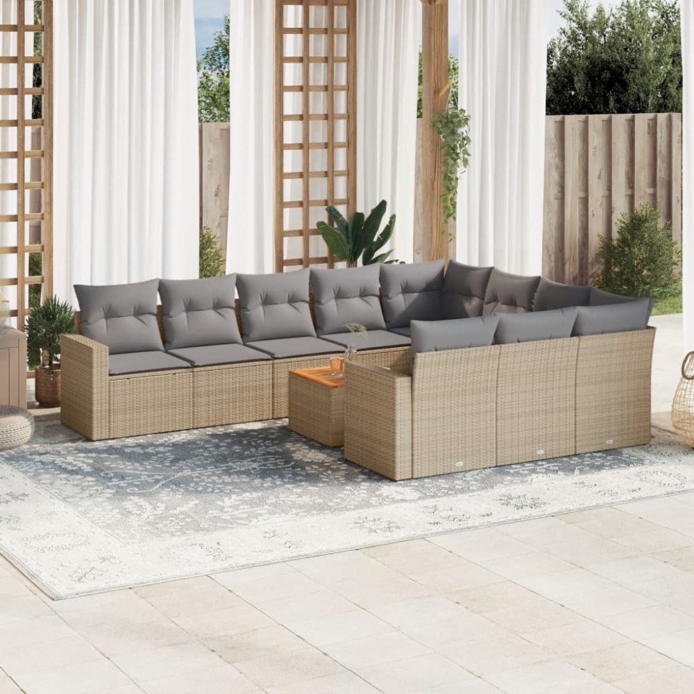 vidaXL Soffgrupp för trädgård med dynor 11 delar mixbeige konstrotting