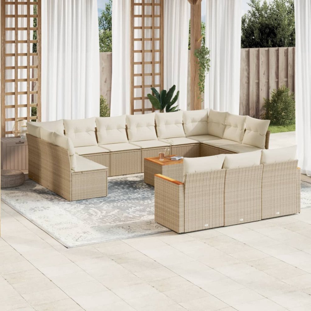vidaXL Soffgrupp för trädgården 14 delar med dynor beige konstrotting