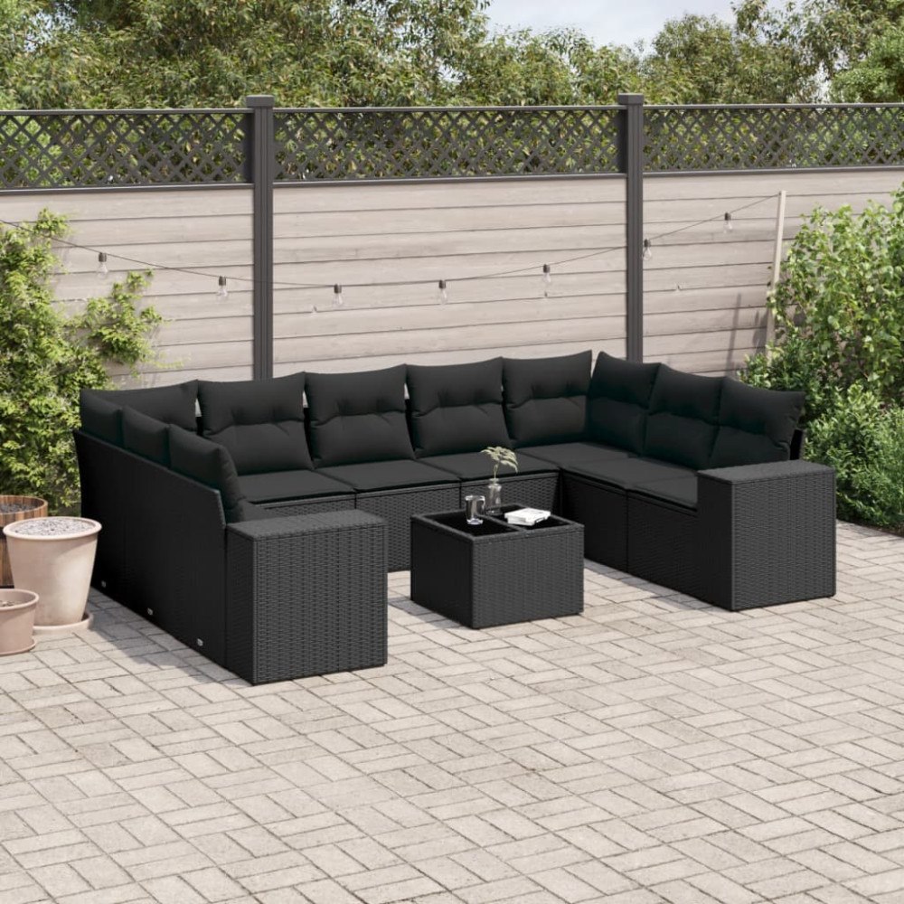 vidaXL Loungegrupp 10 delar med svarta dynor konstrotting