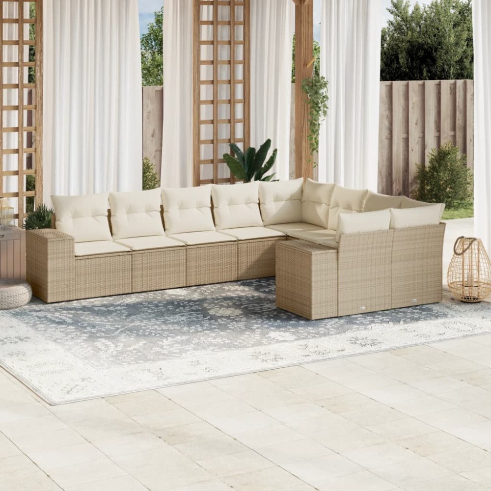 vidaXL Soffgrupp för trädgården med dynor 9 delar beige konstrotting