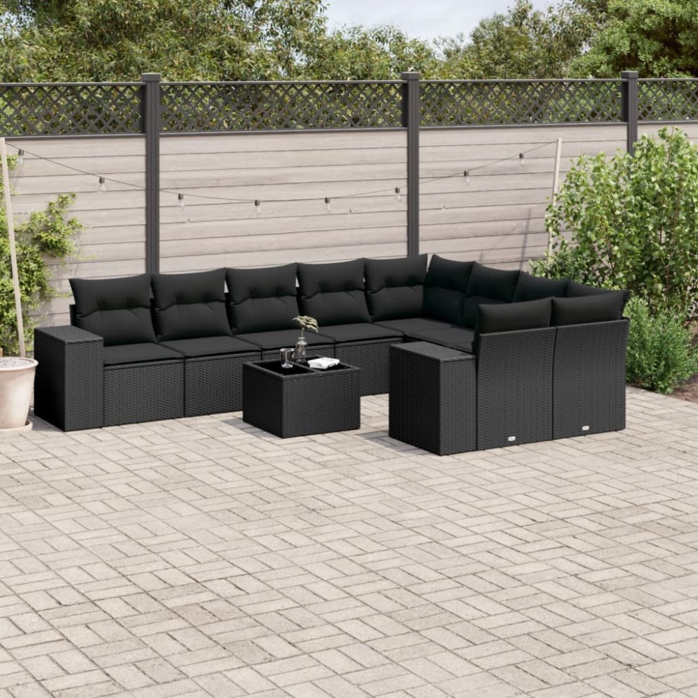 vidaXL Loungegrupp 10 delar med svarta dynor konstrotting