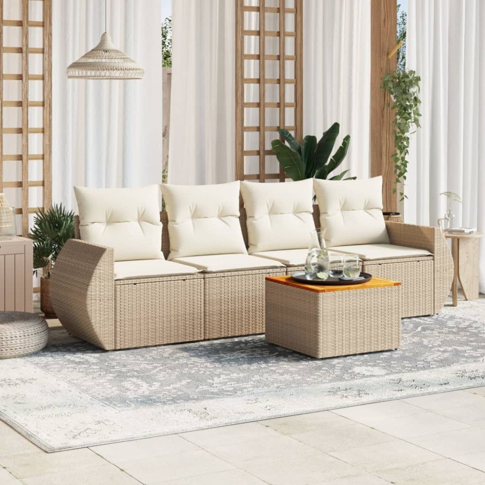 vidaXL Soffgrupp för trädgården med dynor 5 delar beige konstrotting