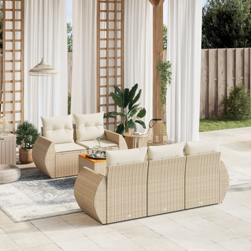 vidaXL Soffgrupp för trädgården med dynor 6 delar beige konstrotting