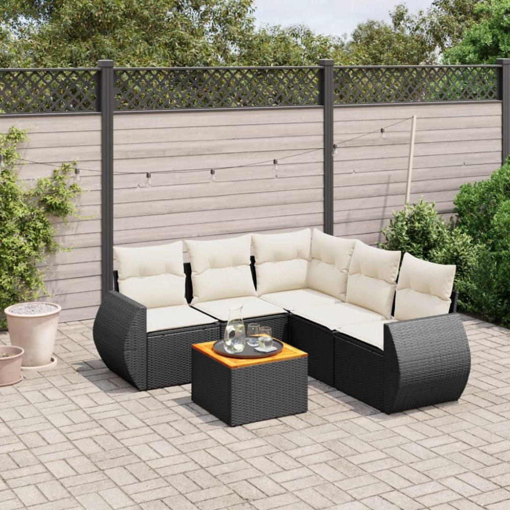 vidaXL Loungegrupp med dynor 6 delar svart konstrotting