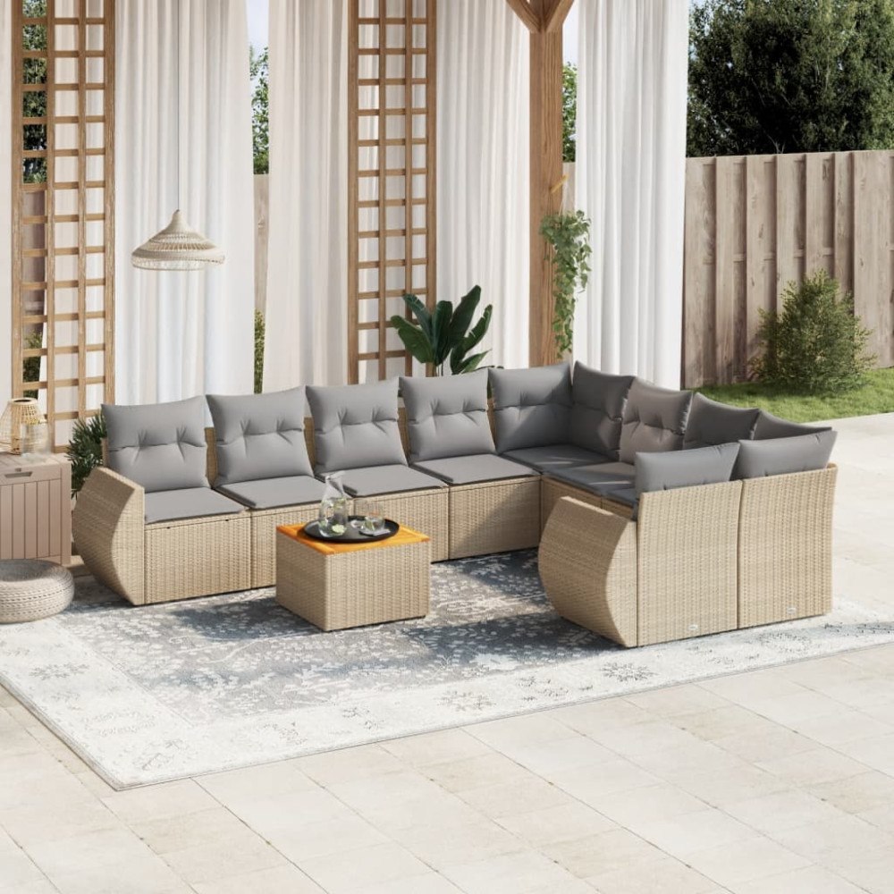 vidaXL Soffgrupp för trädgården med dynor 9 delar beige konstrotting