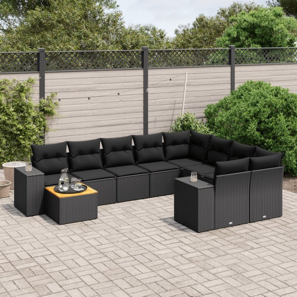 vidaXL Loungegrupp 10 delar med svarta dynor konstrotting