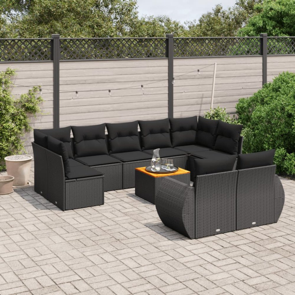 vidaXL Loungegrupp 10 delar med svarta dynor konstrotting