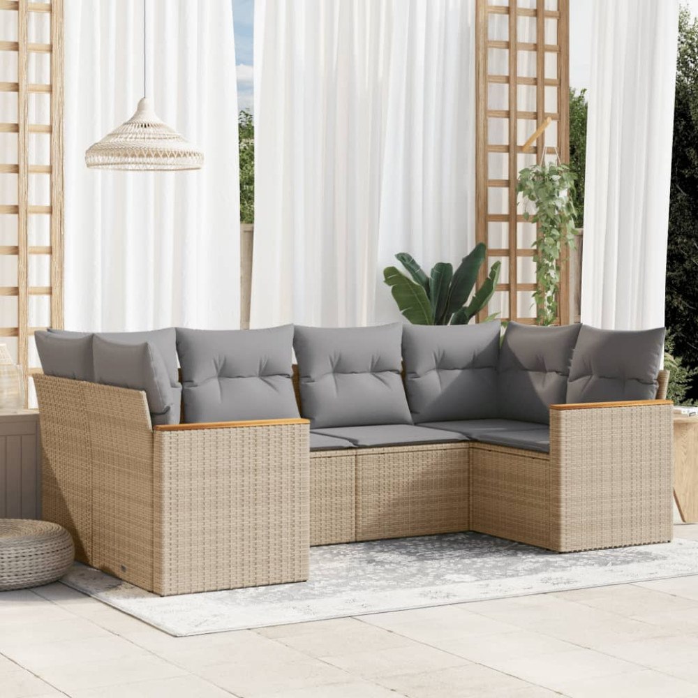 vidaXL Soffgrupp för trädgård med dynor 6 delar mixbeige konstrotting