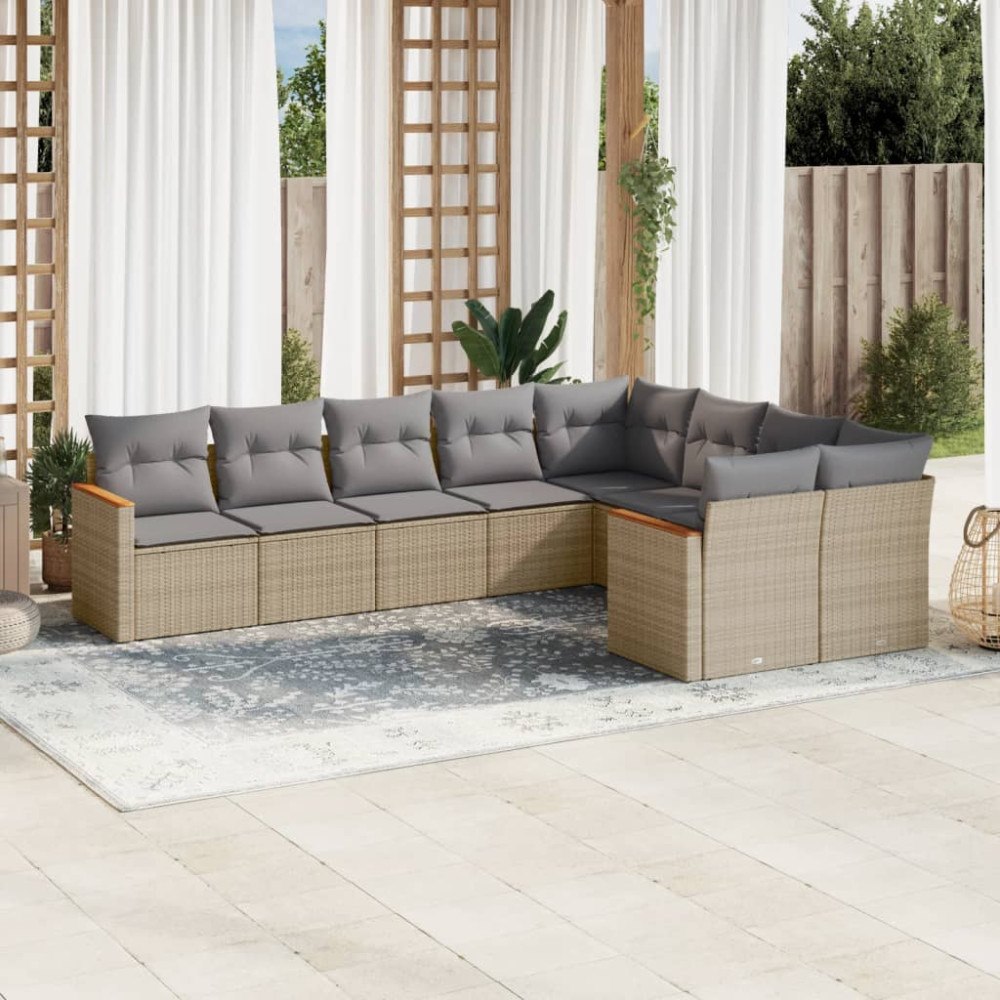 vidaXL Soffgrupp för trädgård med dynor 9 delar mixbeige konstrotting