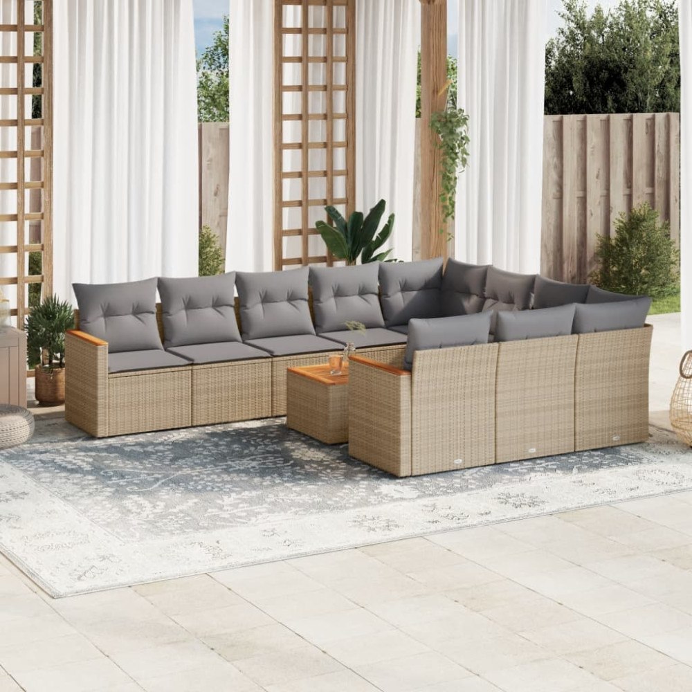 vidaXL Soffgrupp för trädgård med dynor 11 delar mixbeige konstrotting