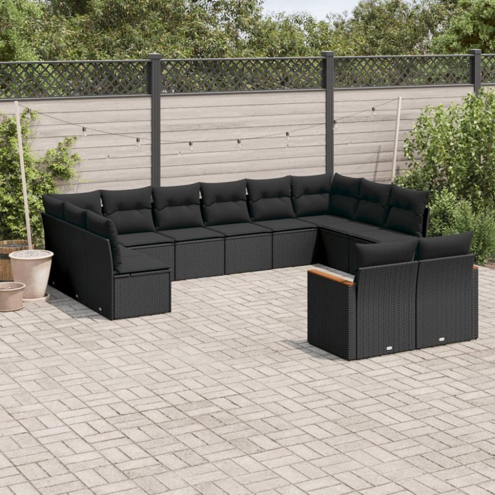 vidaXL Loungegrupp med dynor 12 delar svart konstrotting