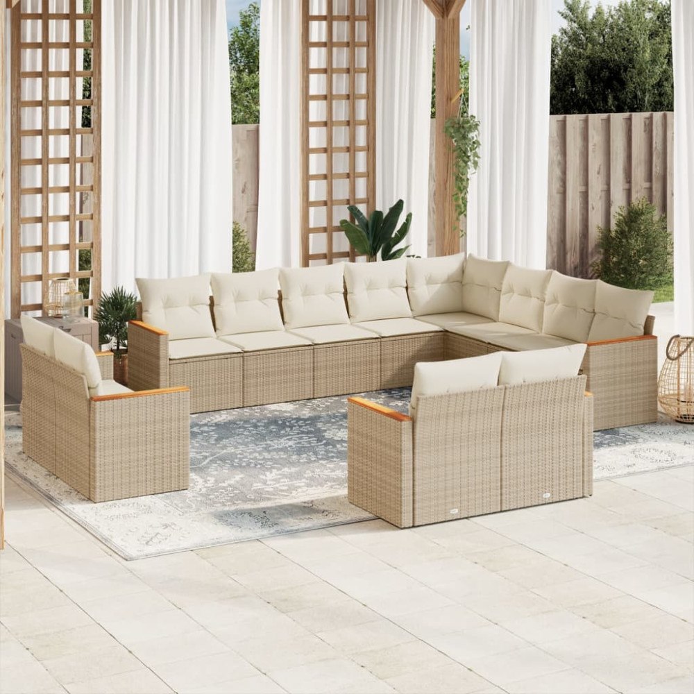 vidaXL Soffgrupp för trädgården 12 delar med dynor beige konstrotting