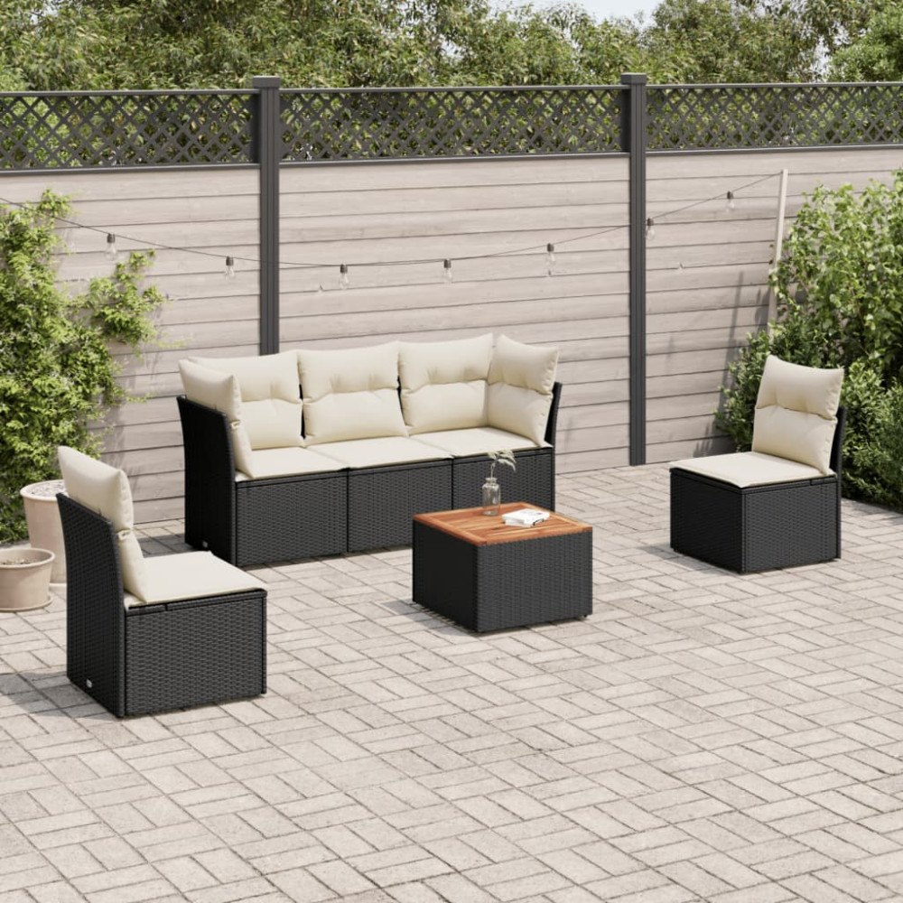 vidaXL Loungegrupp med dynor 6 delar svart konstrotting