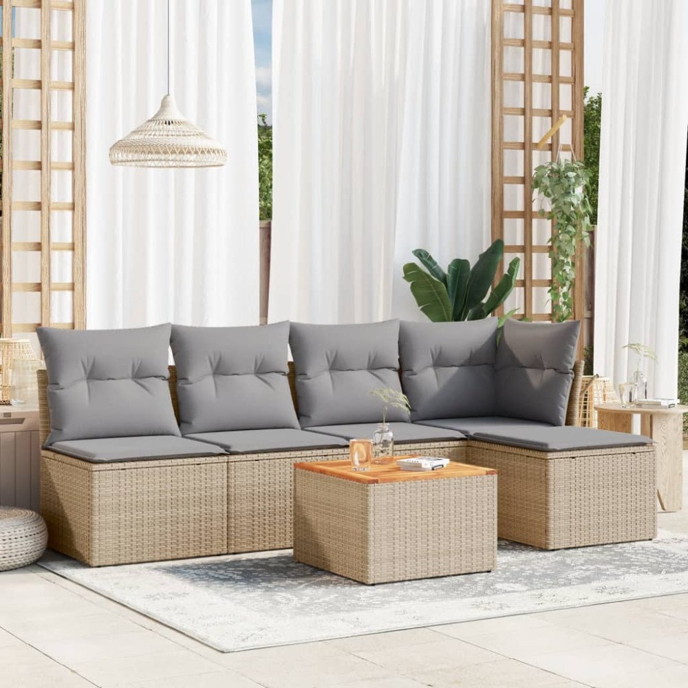 vidaXL Soffgrupp för trädgård med dynor 6 delar mixbeige konstrotting
