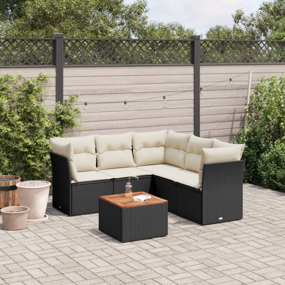 vidaXL Loungegrupp med dynor 6 delar svart konstrotting