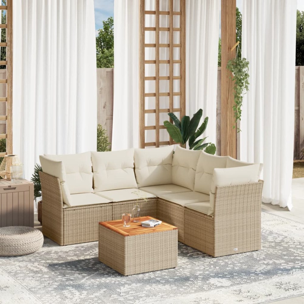 vidaXL Soffgrupp för trädgården med dynor 6 delar beige konstrotting