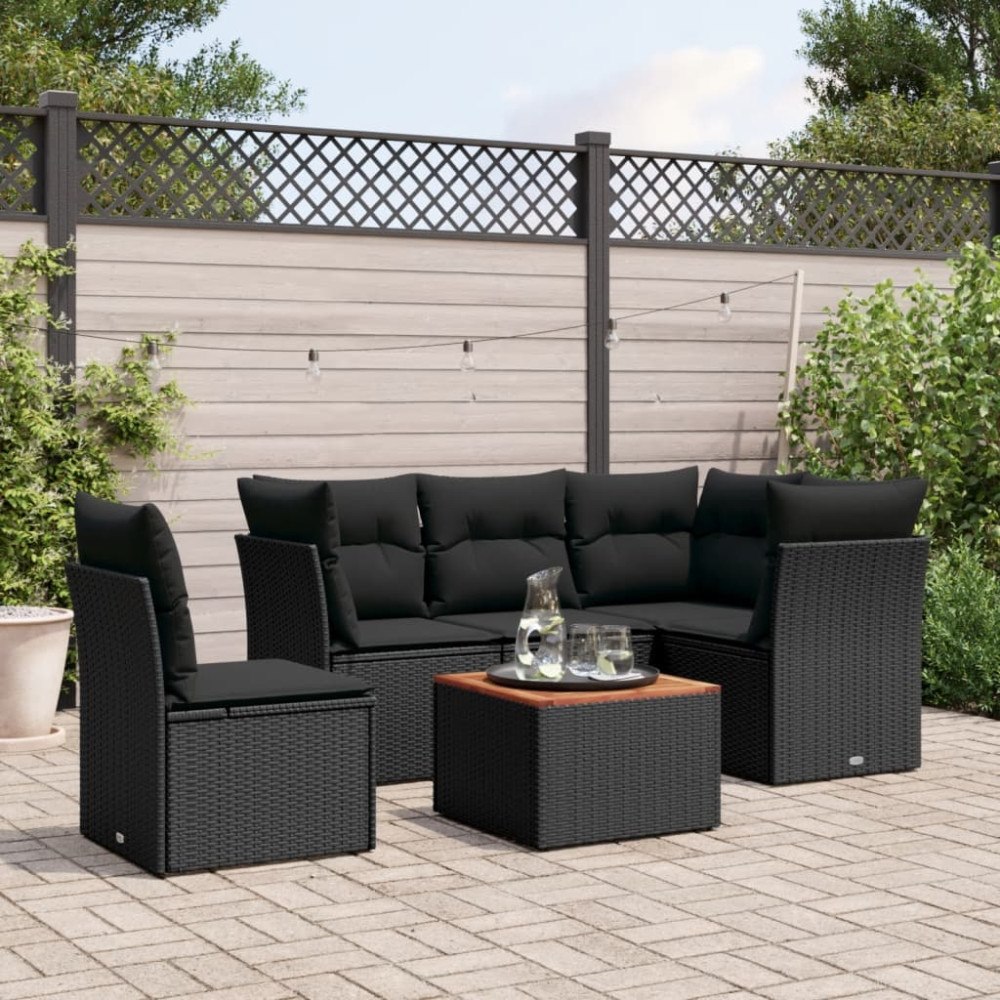 vidaXL Loungegrupp med dynor 6 delar svart konstrotting